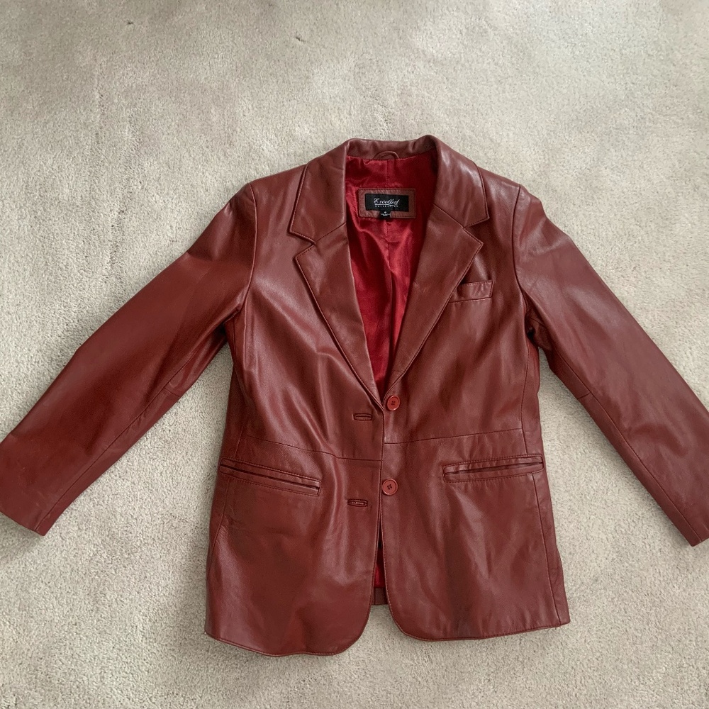 Red  Faux Leather Blazer